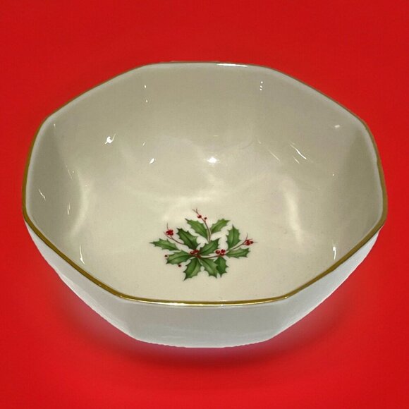 Vintage Lenox Holly Special Bowl Candy Dish 8-Sided Octagon Made in USA - Picture 1 of 6